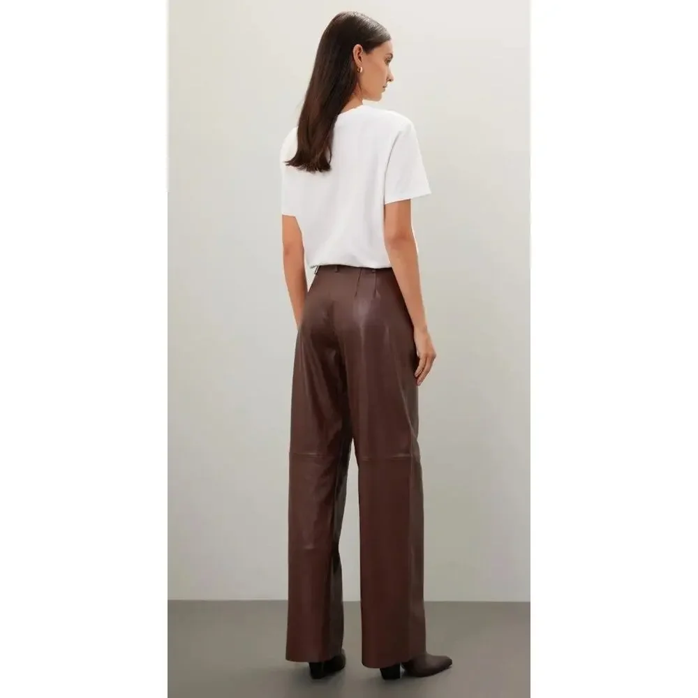 RTR sz 2 Veda deep chocolate brown leather pocketed dress trouser pants seamed